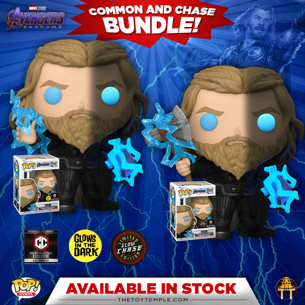 Funko POP! Thor Marvel Avengers Endgame #1117 (Common and Chase Bundle) [GITD] [Chalice Collectibles]